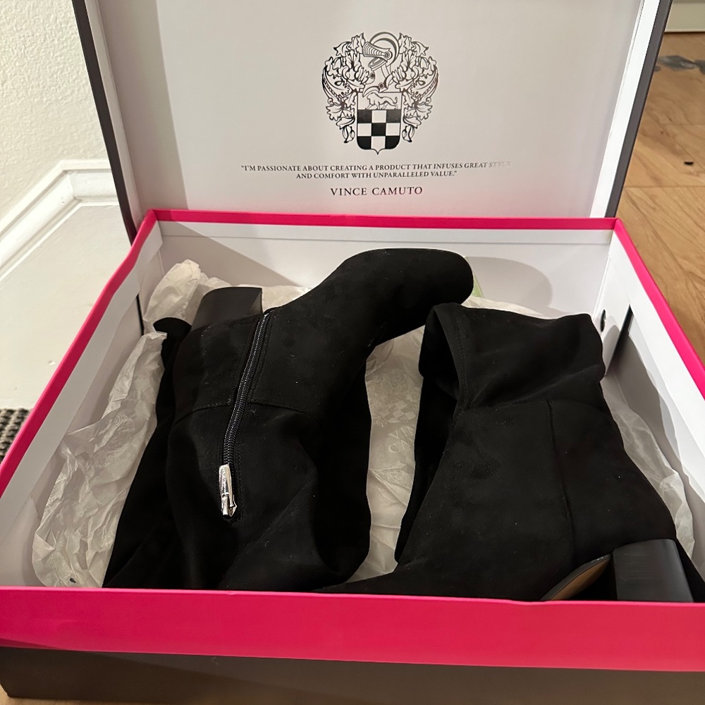 VINCE CAMUTO Black Stretch Microsuede Boots - Brand new in the box!! Size 7